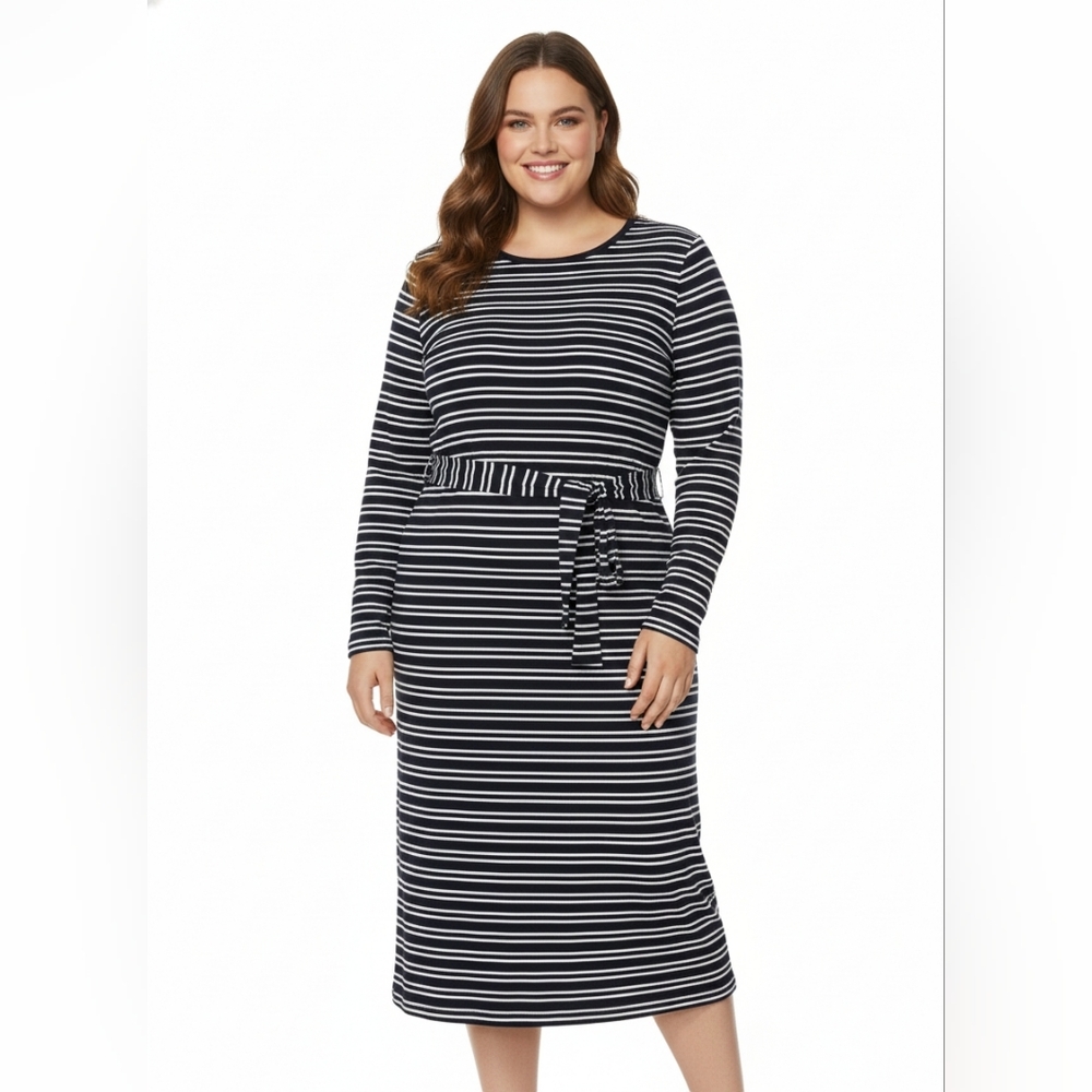 Addition Elle Black‎ White Striped Long Sleeve Maxi Dress Street Style Preppy